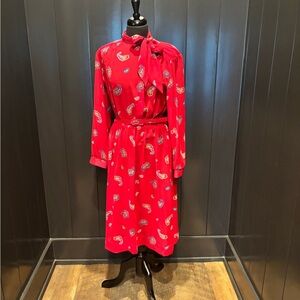 Vintage 1980 Red Paisley Secretary Dress with belt